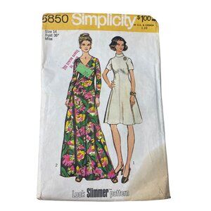 70s Simplicity 5850 Misses Dress Sewing Pattern Size 14 Two Length Options CUT
